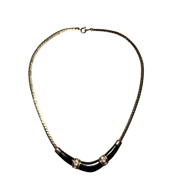 Jewelry - 90’s Gold-Tone Necklace with Black Center & rhinestones